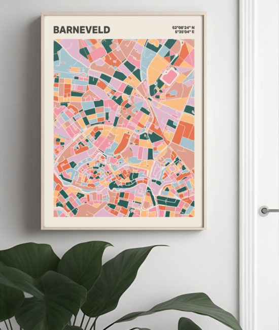 Plattegrond poster Licht Barneveld mozaiek stl 04 Mockup muur plant lijst 04 | Funky Fellow