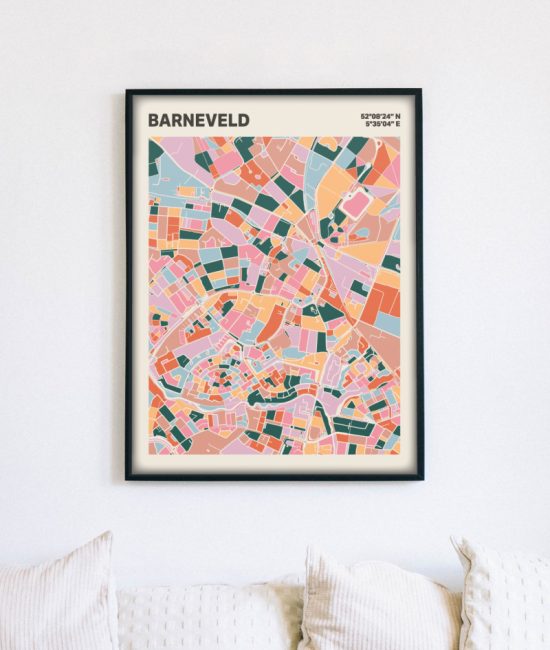 Plattegrond poster Licht Barneveld mozaiek stl 04 mockup lijst muur bank 02 | Funky Fellow