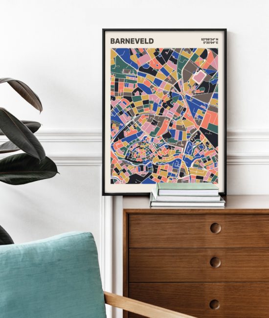 Plattegrond poster Licht Barneveld mozaiek stl 05 Mockup stoel kast lijst 03 | Funky Fellow