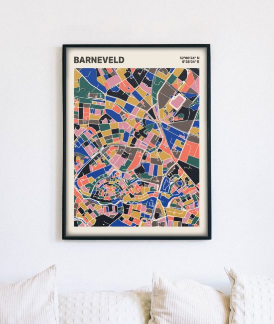 Plattegrond poster Licht Barneveld mozaiek stl 05 mockup lijst muur bank 02 | Funky Fellow