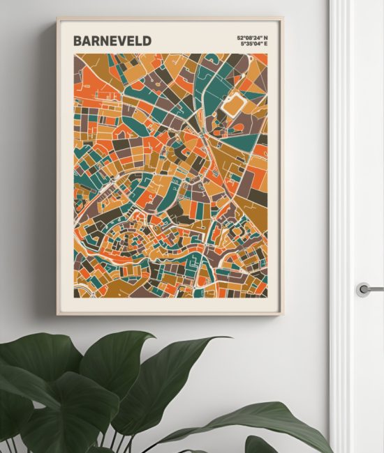 Plattegrond poster Licht Barneveld mozaiek stl 06 Mockup muur plant lijst 04 | Funky Fellow
