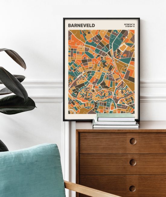 Plattegrond poster Licht Barneveld mozaiek stl 06 Mockup stoel kast lijst 03 | Funky Fellow