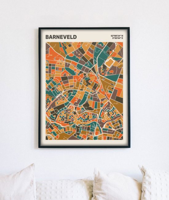 Plattegrond poster Licht Barneveld mozaiek stl 06 mockup lijst muur bank 02 | Funky Fellow