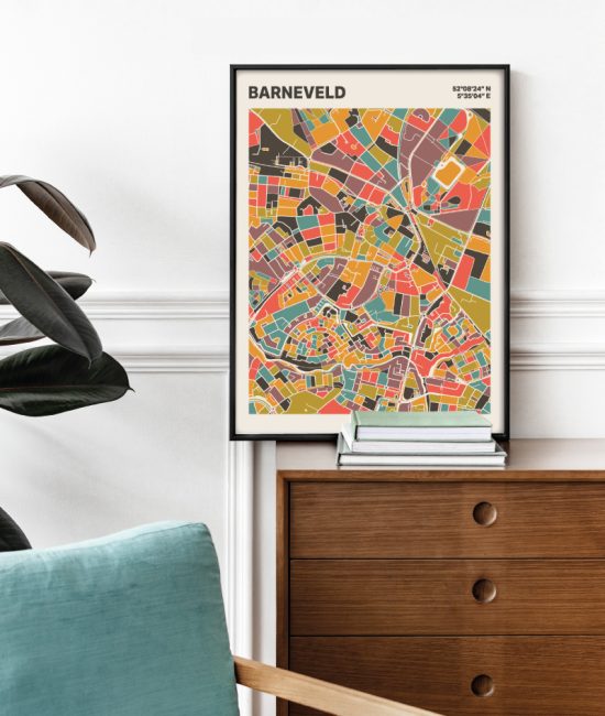 Plattegrond poster Licht Barneveld mozaiek stl 07 Mockup stoel kast lijst 03 | Funky Fellow