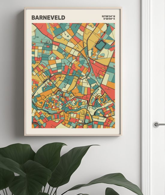Plattegrond poster Licht Barneveld mozaiek stl 08 Mockup muur plant lijst 04 | Funky Fellow