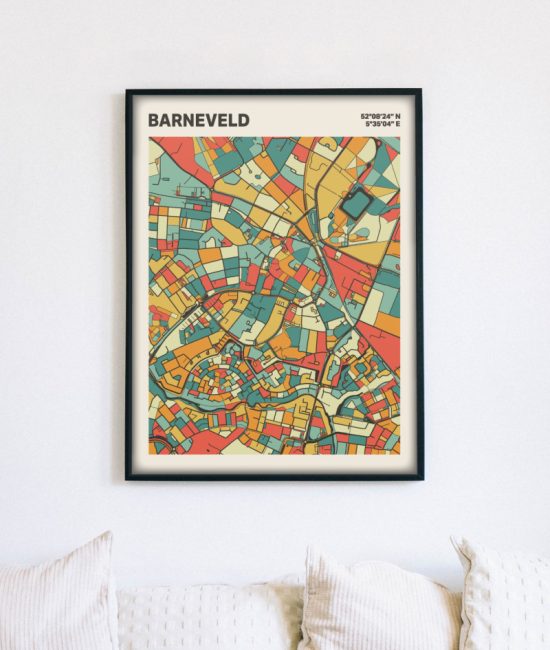 Plattegrond poster Licht Barneveld mozaiek stl 08 mockup lijst muur bank 02 | Funky Fellow