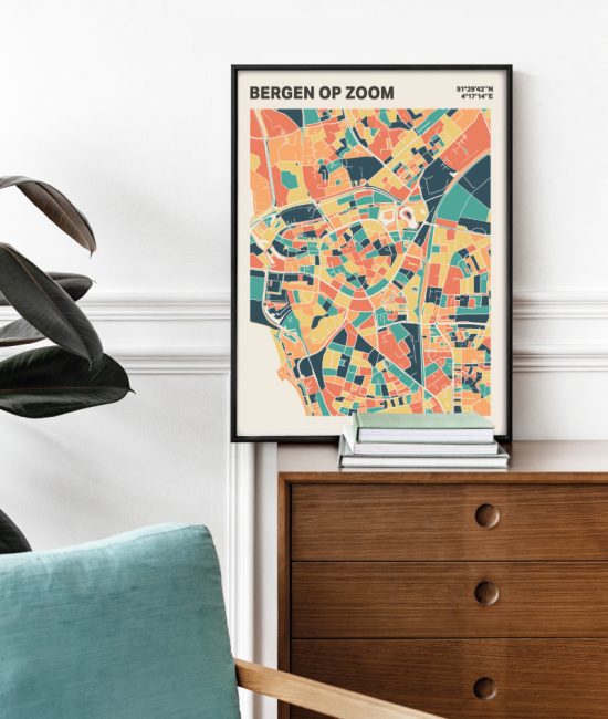 Plattegrond poster Licht Bergen op Zoom mozaiek stl 01 Mockup stoel kast lijst 03 | Funky Fellow
