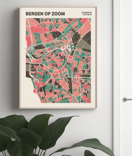 Plattegrond poster Licht Bergen op Zoom mozaiek stl 02 Mockup muur plant lijst 04 | Funky Fellow