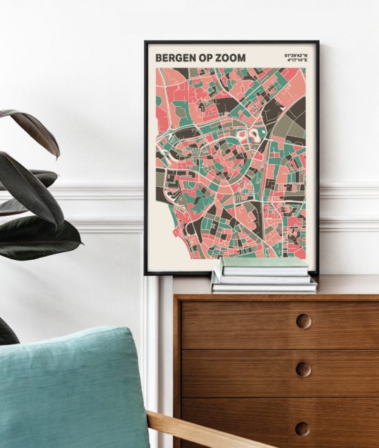 Plattegrond poster Licht Bergen op Zoom mozaiek stl 02 Mockup stoel kast lijst 03 | Funky Fellow