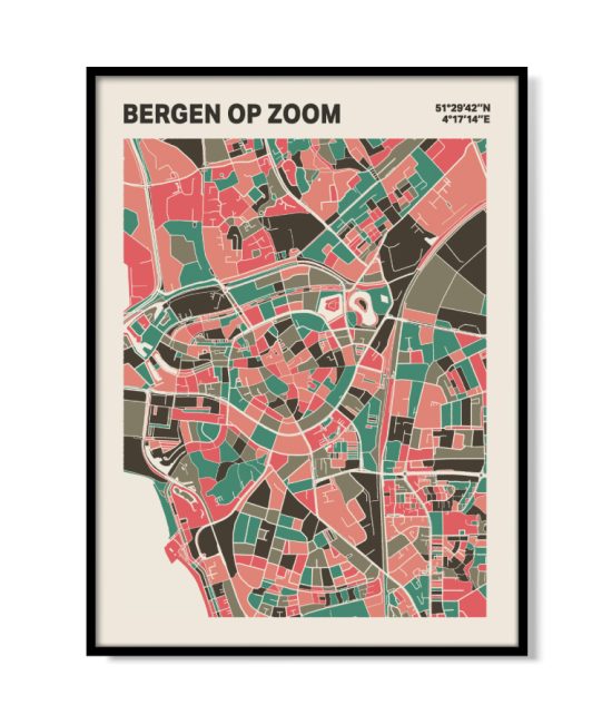 Plattegrond poster Licht Bergen op Zoom mozaiek stl 02 mockup lijst 05 | Funky Fellow