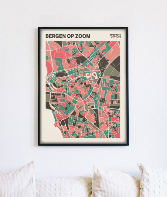 Plattegrond poster Licht Bergen op Zoom mozaiek stl 02 mockup lijst muur bank 02 | Funky Fellow