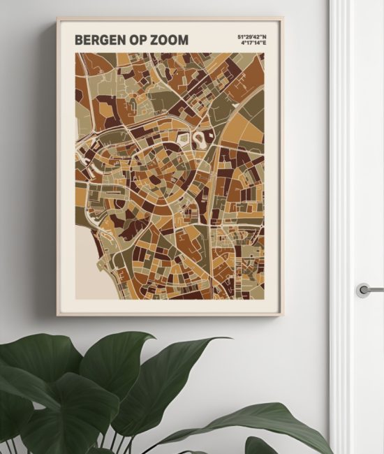 Plattegrond poster Licht Bergen op Zoom mozaiek stl 03 Mockup muur plant lijst 04 | Funky Fellow