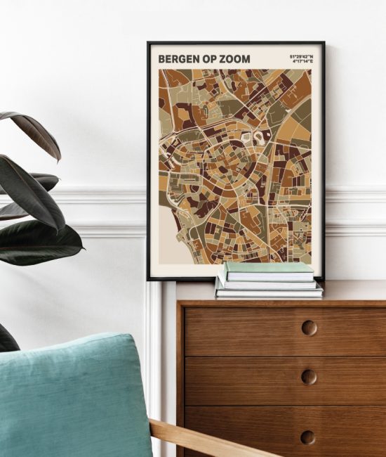 Plattegrond poster Licht Bergen op Zoom mozaiek stl 03 Mockup stoel kast lijst 03 | Funky Fellow