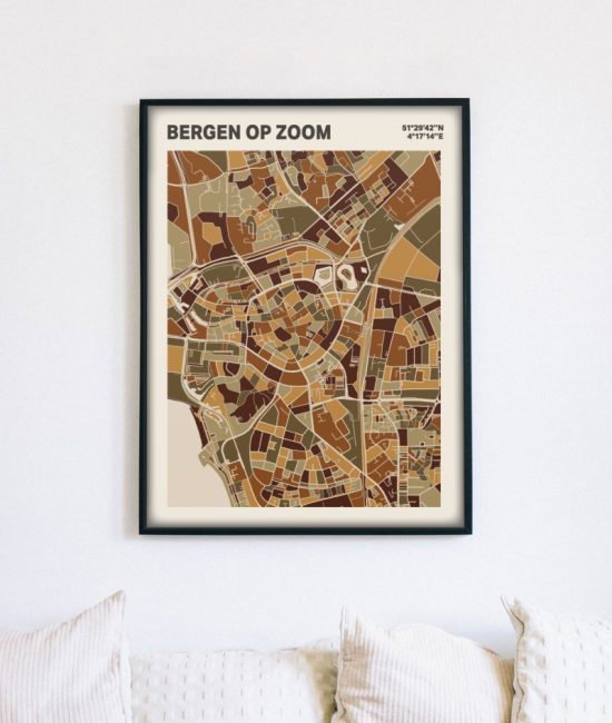 Plattegrond poster Licht Bergen op Zoom mozaiek stl 03 mockup lijst muur bank 02 | Funky Fellow