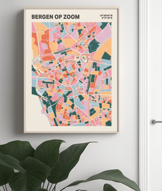 Plattegrond poster Licht Bergen op Zoom mozaiek stl 04 Mockup muur plant lijst 04 | Funky Fellow