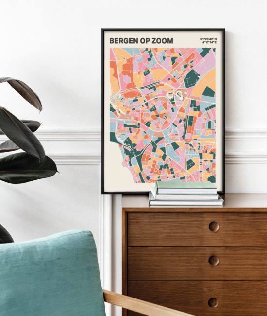 Plattegrond poster Licht Bergen op Zoom mozaiek stl 04 Mockup stoel kast lijst 03 | Funky Fellow