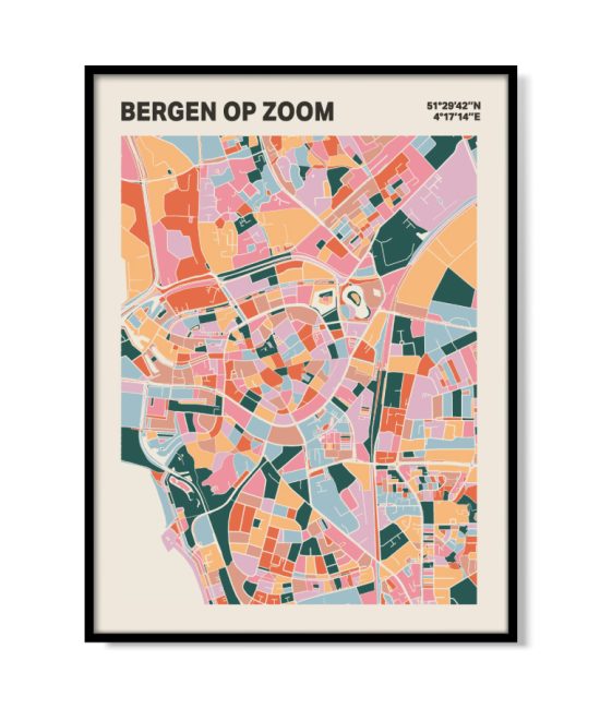 Plattegrond poster Licht Bergen op Zoom mozaiek stl 04 mockup lijst 05 | Funky Fellow