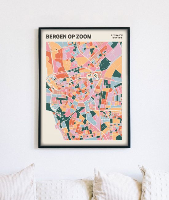 Plattegrond poster Licht Bergen op Zoom mozaiek stl 04 mockup lijst muur bank 02 | Funky Fellow