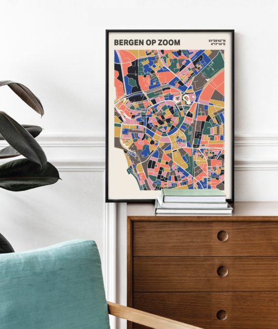 Plattegrond poster Licht Bergen op Zoom mozaiek stl 05 Mockup stoel kast lijst 03 | Funky Fellow