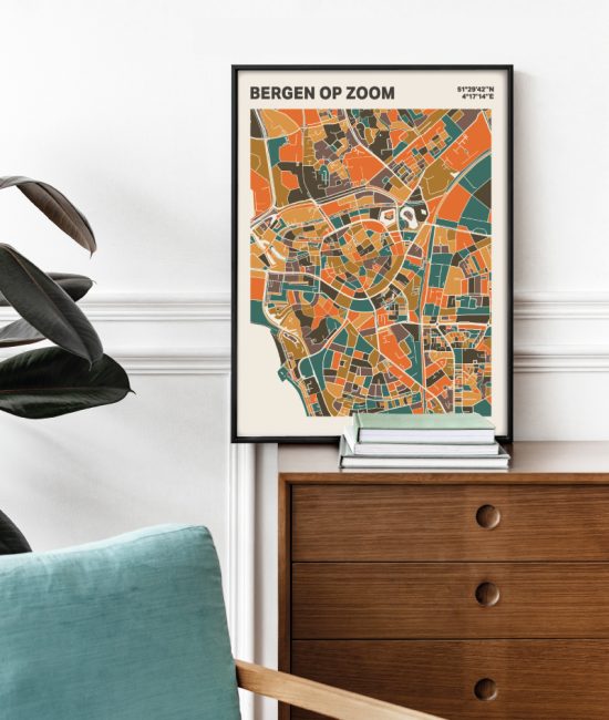 Plattegrond poster Licht Bergen op Zoom mozaiek stl 06 Mockup stoel kast lijst 03 | Funky Fellow