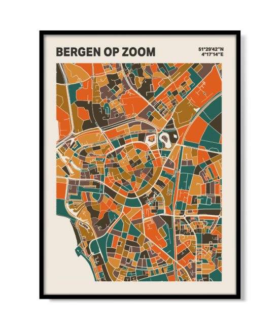 Plattegrond poster Licht Bergen op Zoom mozaiek stl 06 mockup lijst 05 | Funky Fellow
