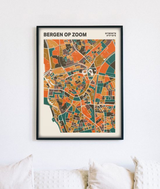 Plattegrond poster Licht Bergen op Zoom mozaiek stl 06 mockup lijst muur bank 02 | Funky Fellow