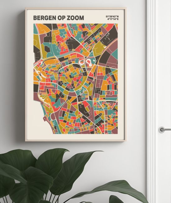 Plattegrond poster Licht Bergen op Zoom mozaiek stl 07 Mockup muur plant lijst 04 | Funky Fellow