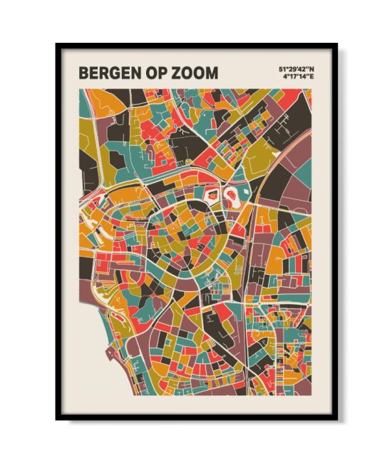 Plattegrond poster Licht Bergen op Zoom mozaiek stl 07 mockup lijst 05 | Funky Fellow