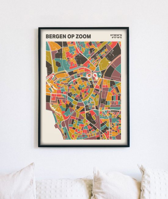 Plattegrond poster Licht Bergen op Zoom mozaiek stl 07 mockup lijst muur bank 02 | Funky Fellow