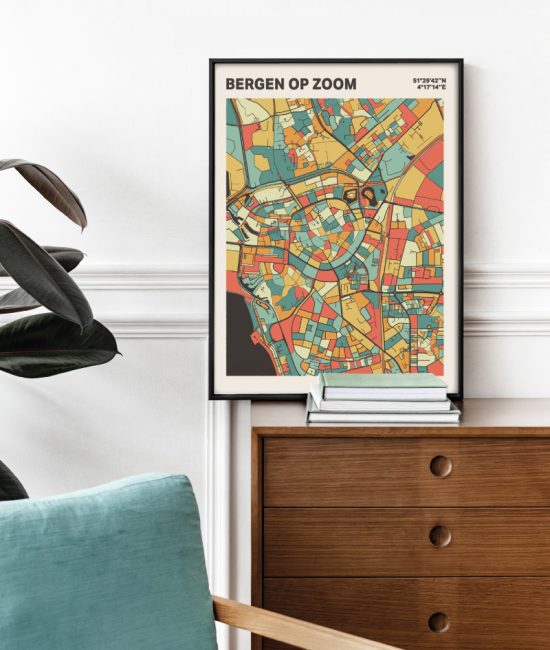 Plattegrond poster Licht Bergen op Zoom mozaiek stl 08 Mockup stoel kast lijst 03 | Funky Fellow