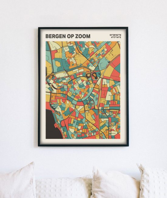 Plattegrond poster Licht Bergen op Zoom mozaiek stl 08 mockup lijst muur bank 02 | Funky Fellow
