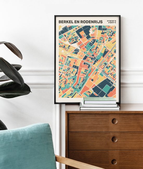 Plattegrond poster Licht Berkel en Rodenrijs mozaiek stl 01 Mockup stoel kast lijst 03 | Funky Fellow