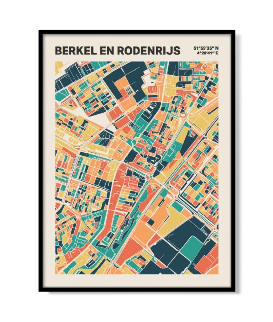 Plattegrond poster Licht Berkel en Rodenrijs mozaiek stl 01 mockup lijst 05 | Funky Fellow