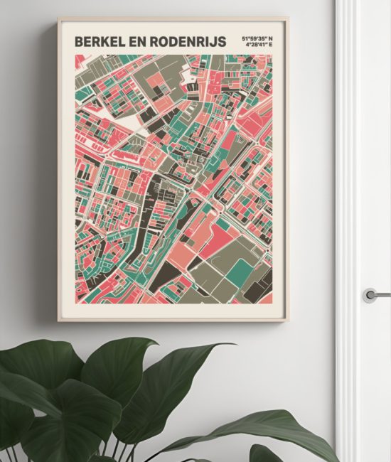 Plattegrond poster Licht Berkel en Rodenrijs mozaiek stl 02 Mockup muur plant lijst 04 | Funky Fellow