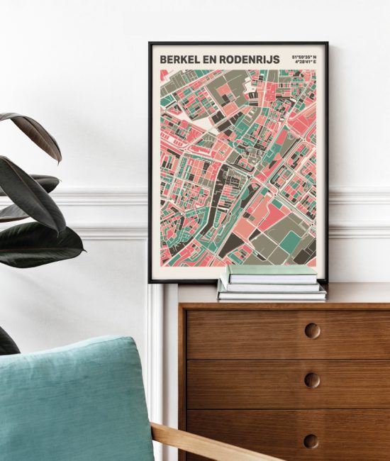 Plattegrond poster Licht Berkel en Rodenrijs mozaiek stl 02 Mockup stoel kast lijst 03 | Funky Fellow