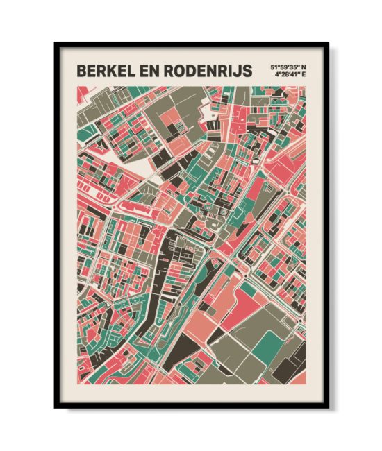 Plattegrond poster Licht Berkel en Rodenrijs mozaiek stl 02 mockup lijst 05 | Funky Fellow