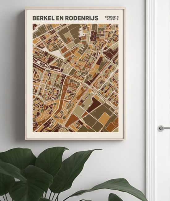 Plattegrond poster Licht Berkel en Rodenrijs mozaiek stl 03 Mockup muur plant lijst 04 | Funky Fellow