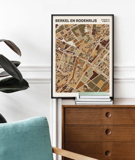 Plattegrond poster Licht Berkel en Rodenrijs mozaiek stl 03 Mockup stoel kast lijst 03 | Funky Fellow