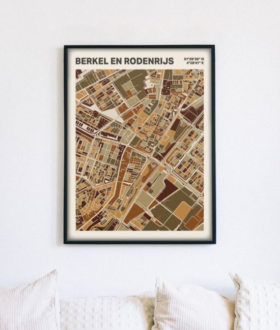 Plattegrond poster Licht Berkel en Rodenrijs mozaiek stl 03 mockup lijst muur bank 02 | Funky Fellow