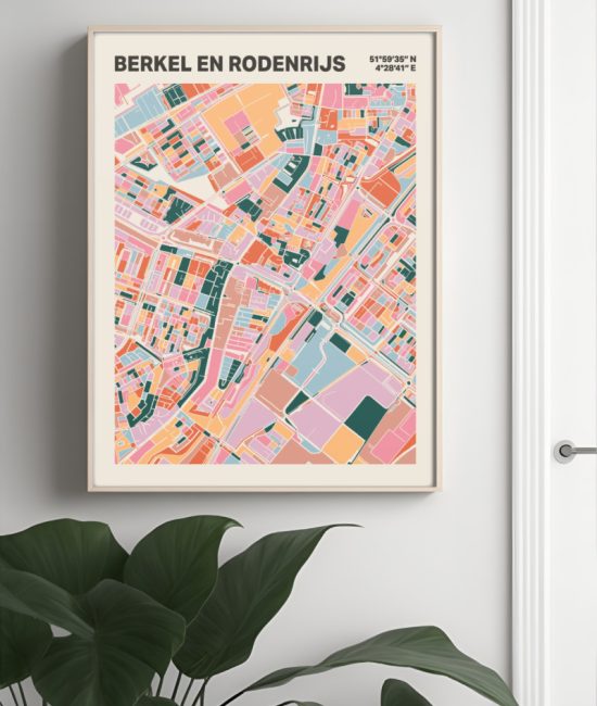 Plattegrond poster Licht Berkel en Rodenrijs mozaiek stl 04 Mockup muur plant lijst 04 | Funky Fellow