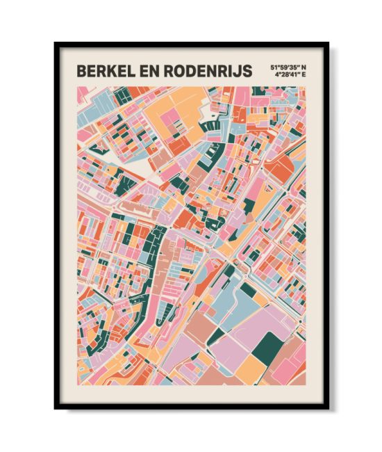 Plattegrond poster Licht Berkel en Rodenrijs mozaiek stl 04 mockup lijst 05 | Funky Fellow