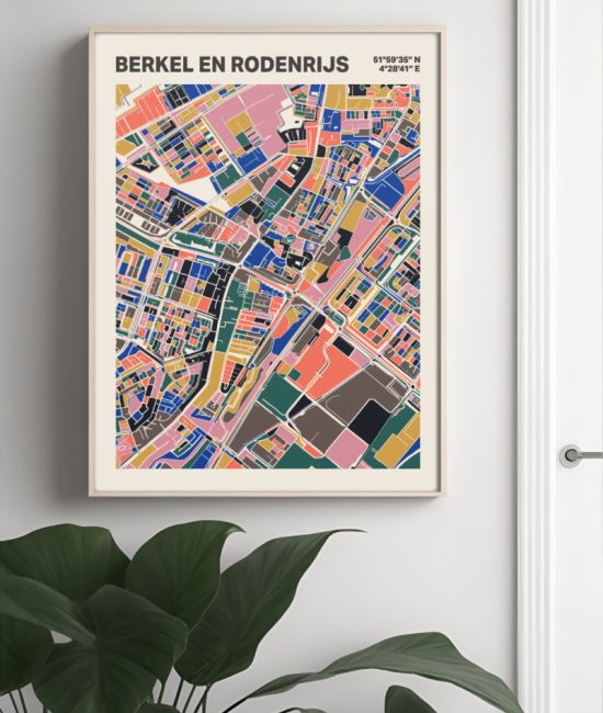 Plattegrond poster Licht Berkel en Rodenrijs mozaiek stl 05 Mockup muur plant lijst 04 | Funky Fellow