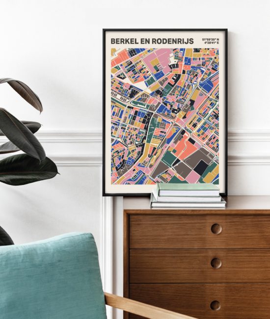 Plattegrond poster Licht Berkel en Rodenrijs mozaiek stl 05 Mockup stoel kast lijst 03 | Funky Fellow