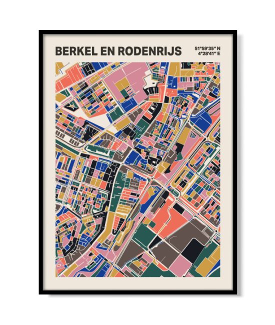 Plattegrond poster Licht Berkel en Rodenrijs mozaiek stl 05 mockup lijst 05 | Funky Fellow