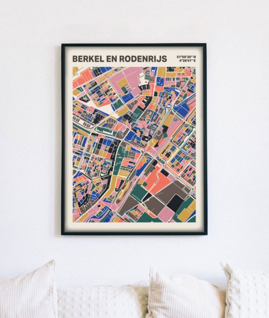 Plattegrond poster Licht Berkel en Rodenrijs mozaiek stl 05 mockup lijst muur bank 02 | Funky Fellow