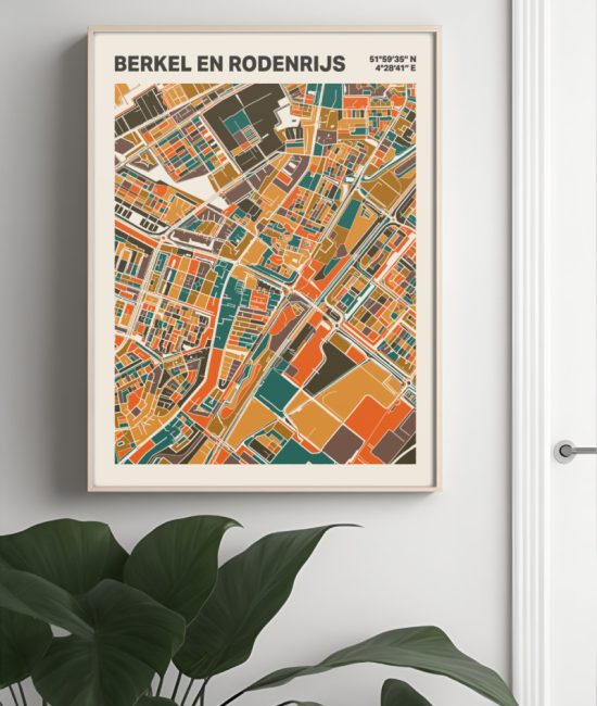 Plattegrond poster Licht Berkel en Rodenrijs mozaiek stl 06 Mockup muur plant lijst 04 | Funky Fellow