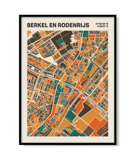 Plattegrond poster Licht Berkel en Rodenrijs mozaiek stl 06 mockup lijst 05 | Funky Fellow