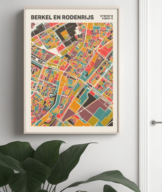 Plattegrond poster Licht Berkel en Rodenrijs mozaiek stl 07 Mockup muur plant lijst 04 | Funky Fellow