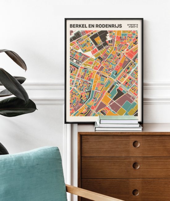 Plattegrond poster Licht Berkel en Rodenrijs mozaiek stl 07 Mockup stoel kast lijst 03 | Funky Fellow