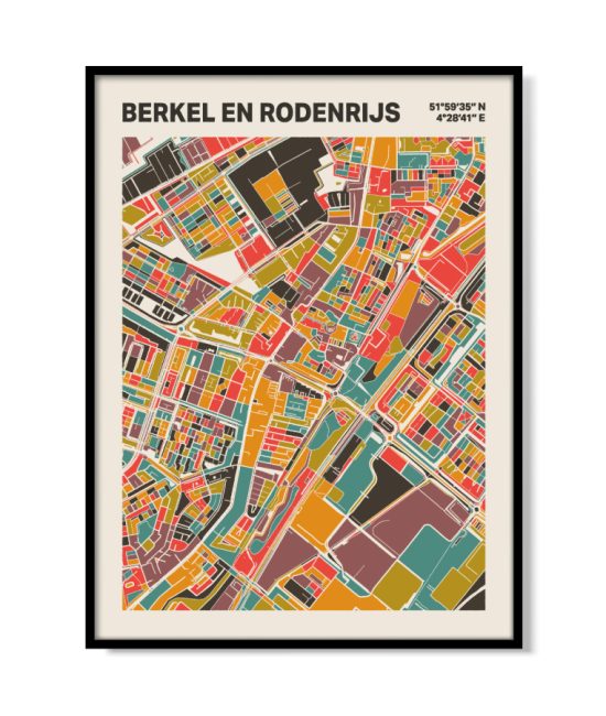 Plattegrond poster Licht Berkel en Rodenrijs mozaiek stl 07 mockup lijst 05 | Funky Fellow